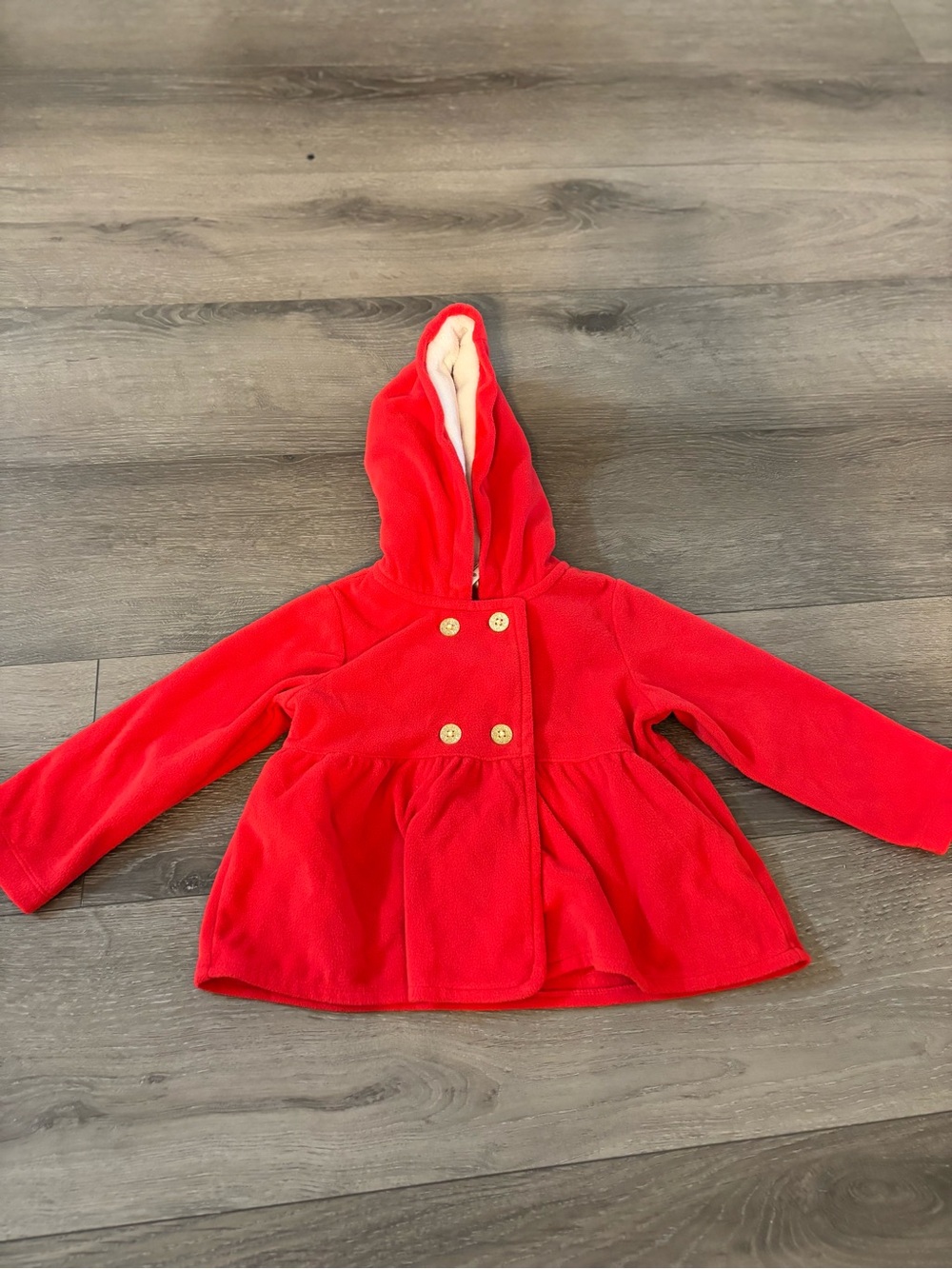 Carter's Bright Red Hooded Pea Coat with Gold Buttons